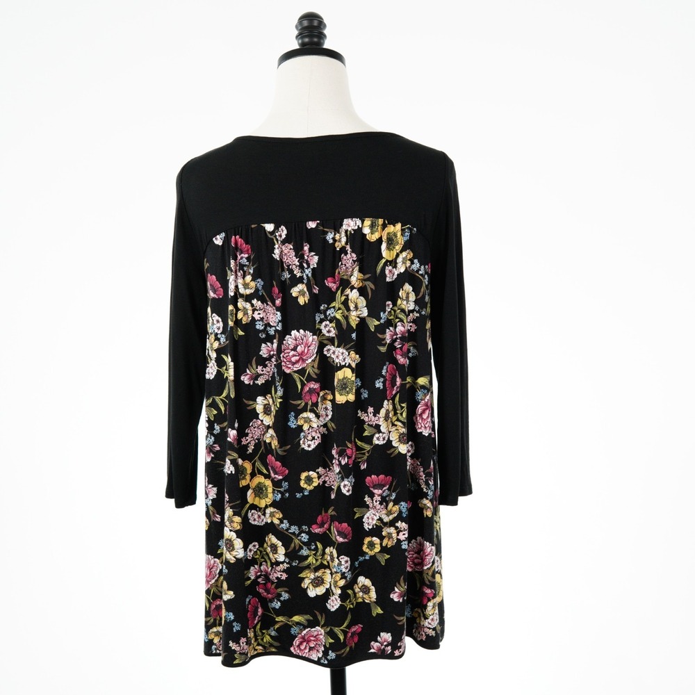 J. Jill Women's Small Wearever Collection Black Floral Tunic Top / Dress